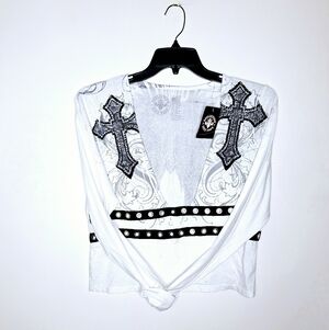 NWT Affliction"The Plus-size Affliction".Plus-size,deep-v,biker,gothtic,shirt.